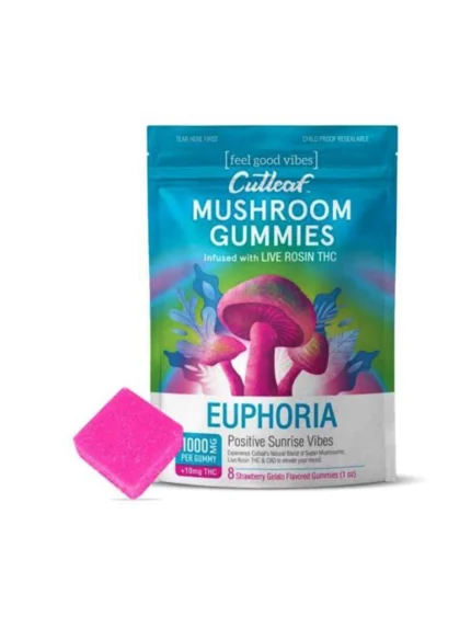 Sunrise Strawberry Gelato Cutleaf Euphoria Mushroom Gummies 1000mg